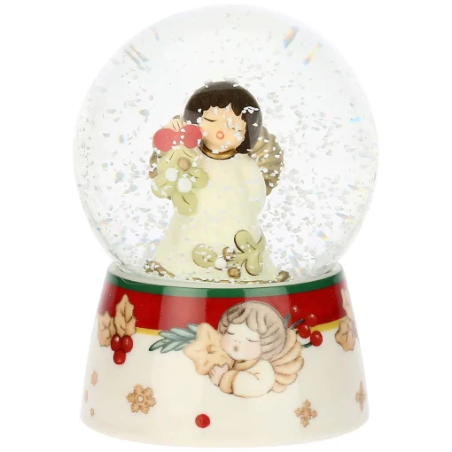 THUN Boule de neige angelo con vischio in vetro e ceramica, media* Angelo|Figure
