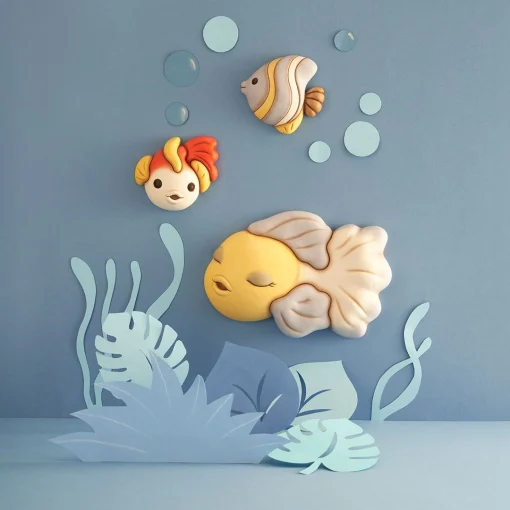 THUN Formella 3D pesce giallo e blu in ceramica, grande* Formelle|Formelle