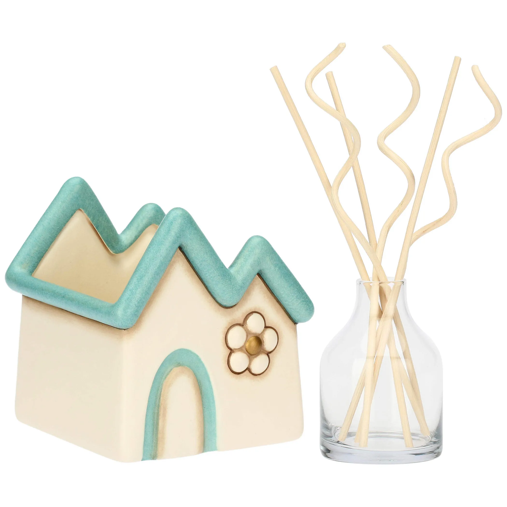 THUN Porta diffusore a forma di casetta con fiore in ceramica* Diffusori