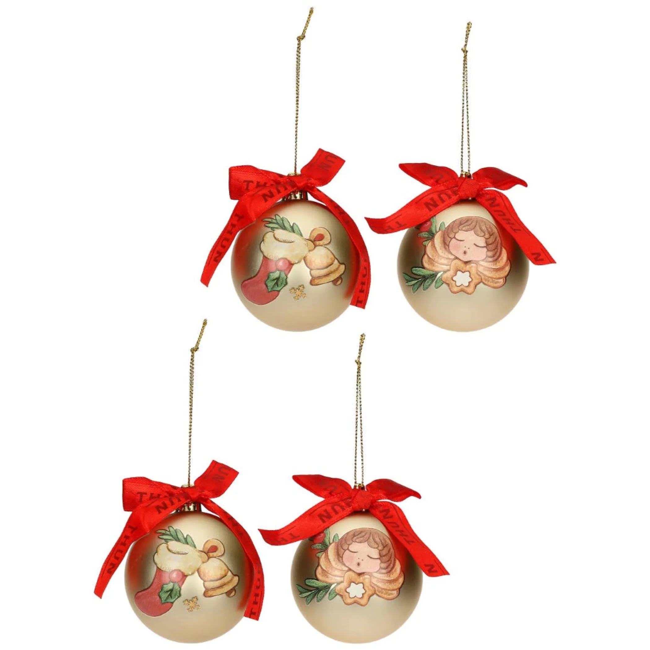 THUN Set 4 palline di Natale oro in poliestere, piccole* Addobbi E Decorazioni Per Albero