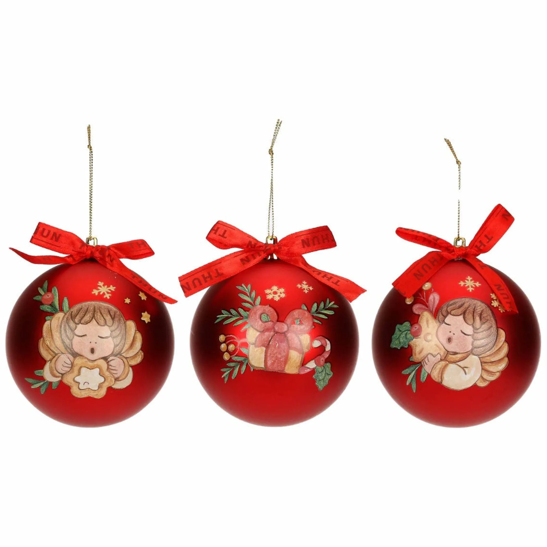 THUN Set 3 palline di Natale rosse in poliestere, grandi* Addobbi E Decorazioni Per Albero