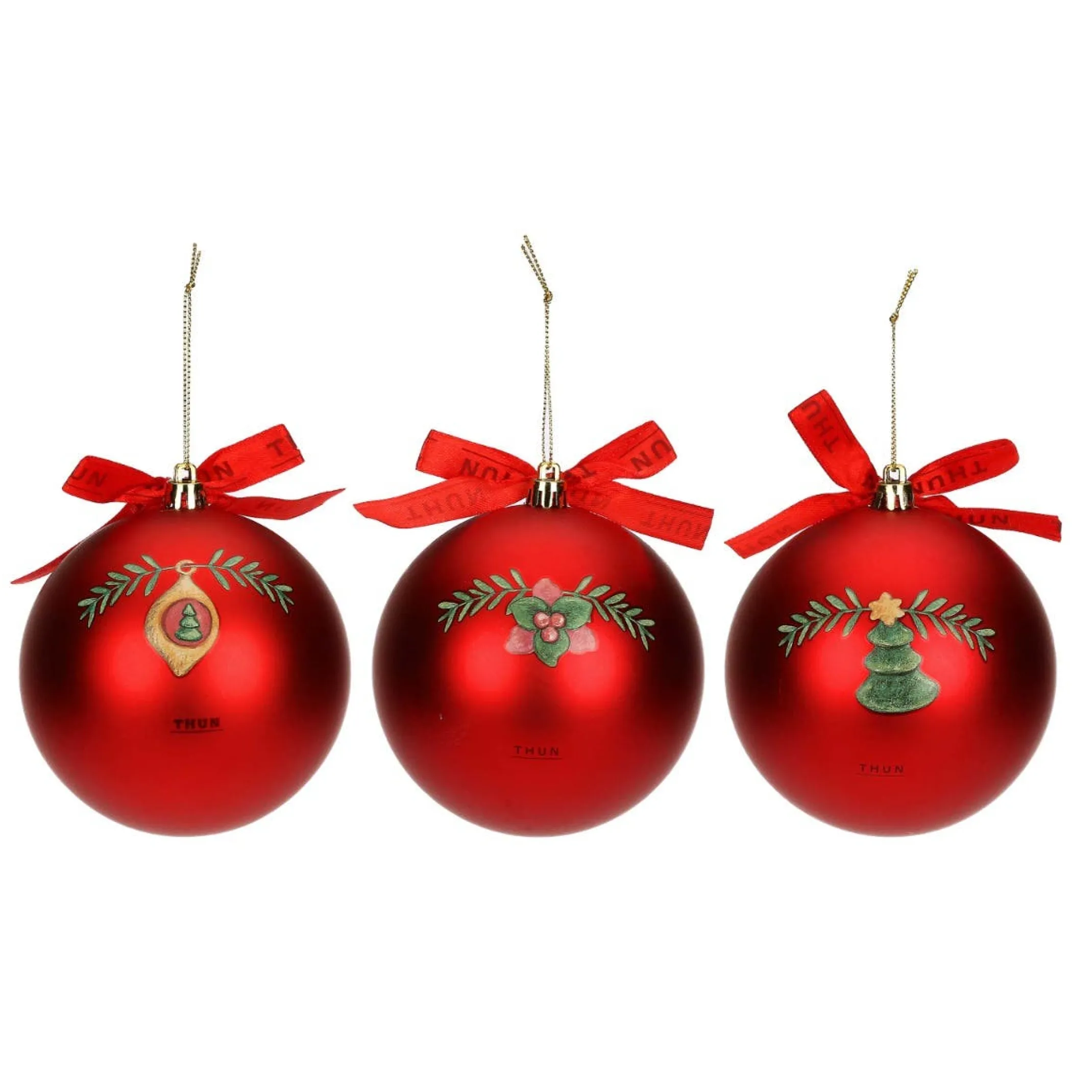 THUN Set 3 palline di Natale rosse in poliestere, grandi* Addobbi E Decorazioni Per Albero