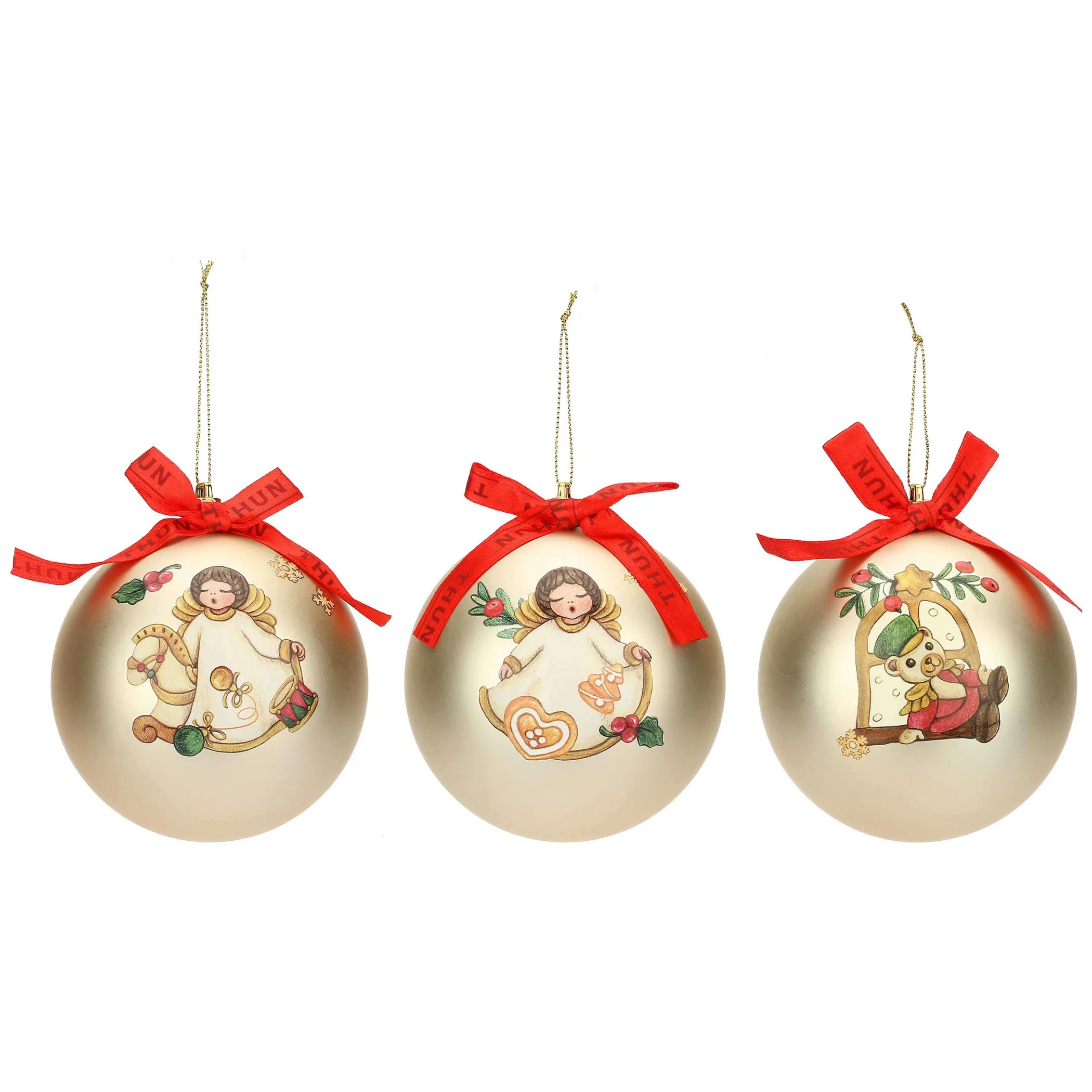 THUN Set 3 palline natalizie oro in poliestere, grandi* Addobbi E Decorazioni Per Albero