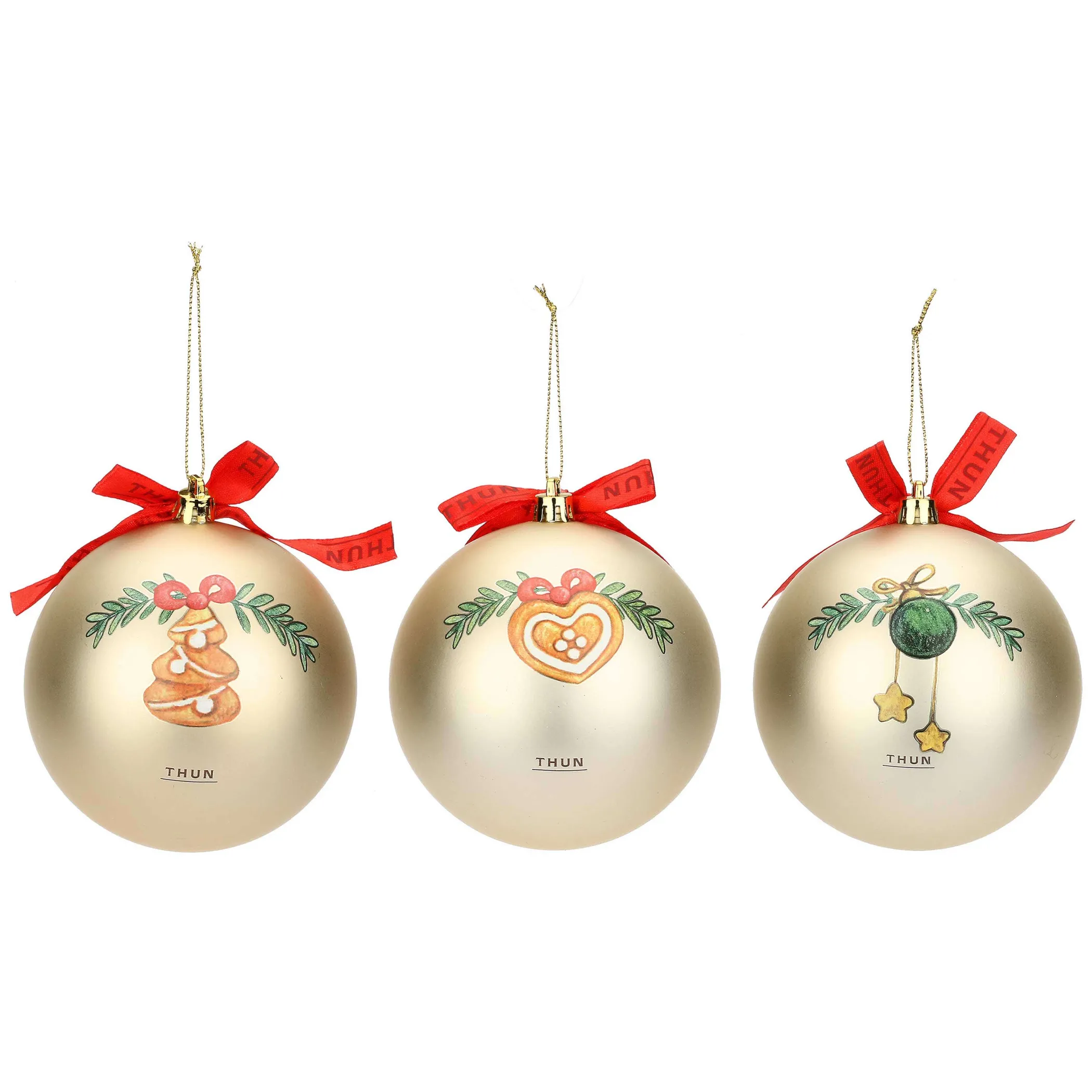 THUN Set 3 palline natalizie oro in poliestere, grandi* Addobbi E Decorazioni Per Albero