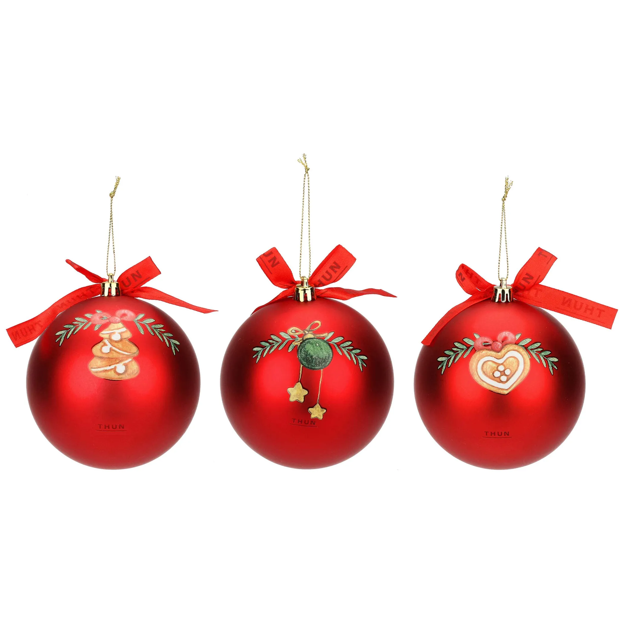 THUN Set 3 palline natalizie rosse in poliestere, grandi* Addobbi E Decorazioni Per Albero