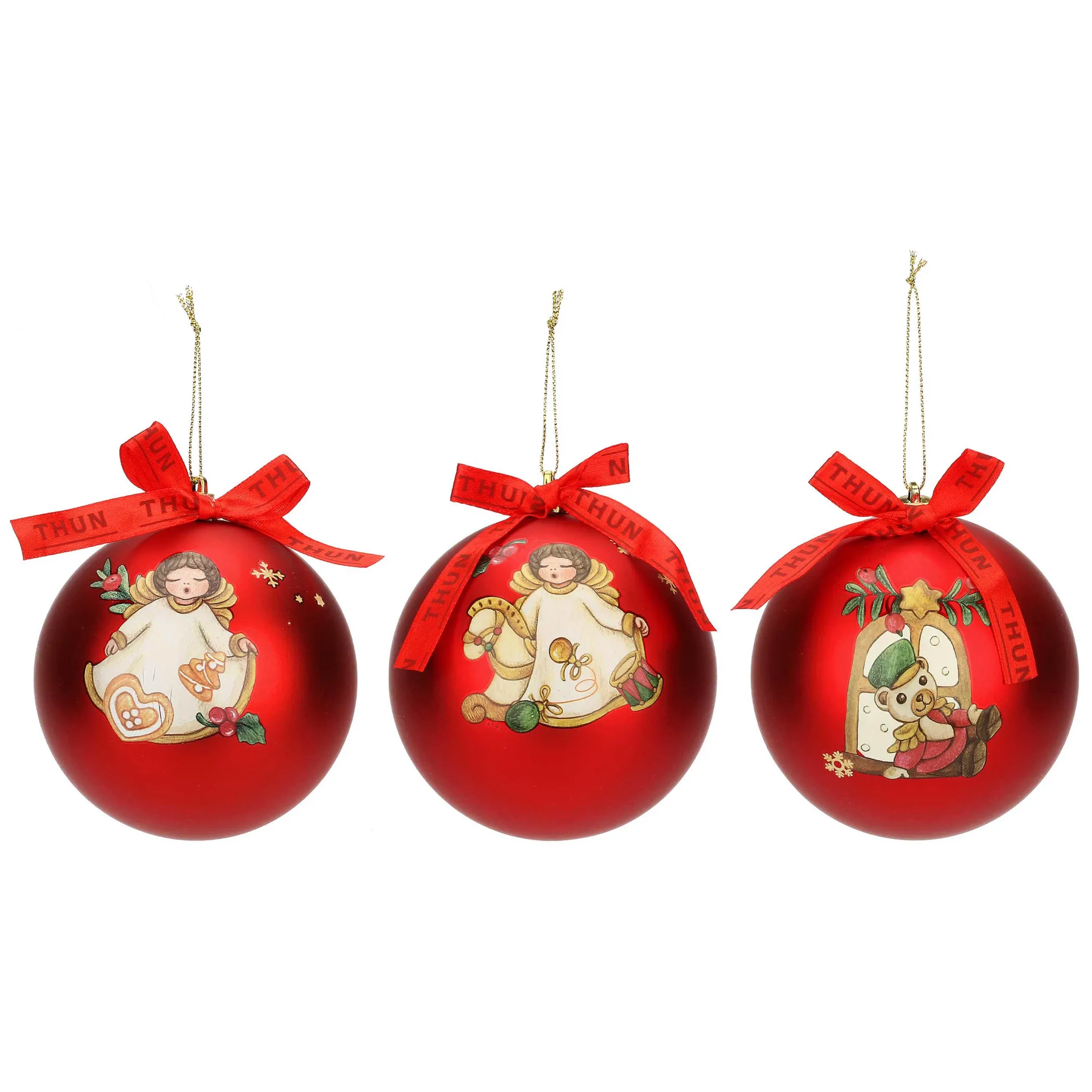 THUN Set 3 palline natalizie rosse in poliestere, grandi* Addobbi E Decorazioni Per Albero