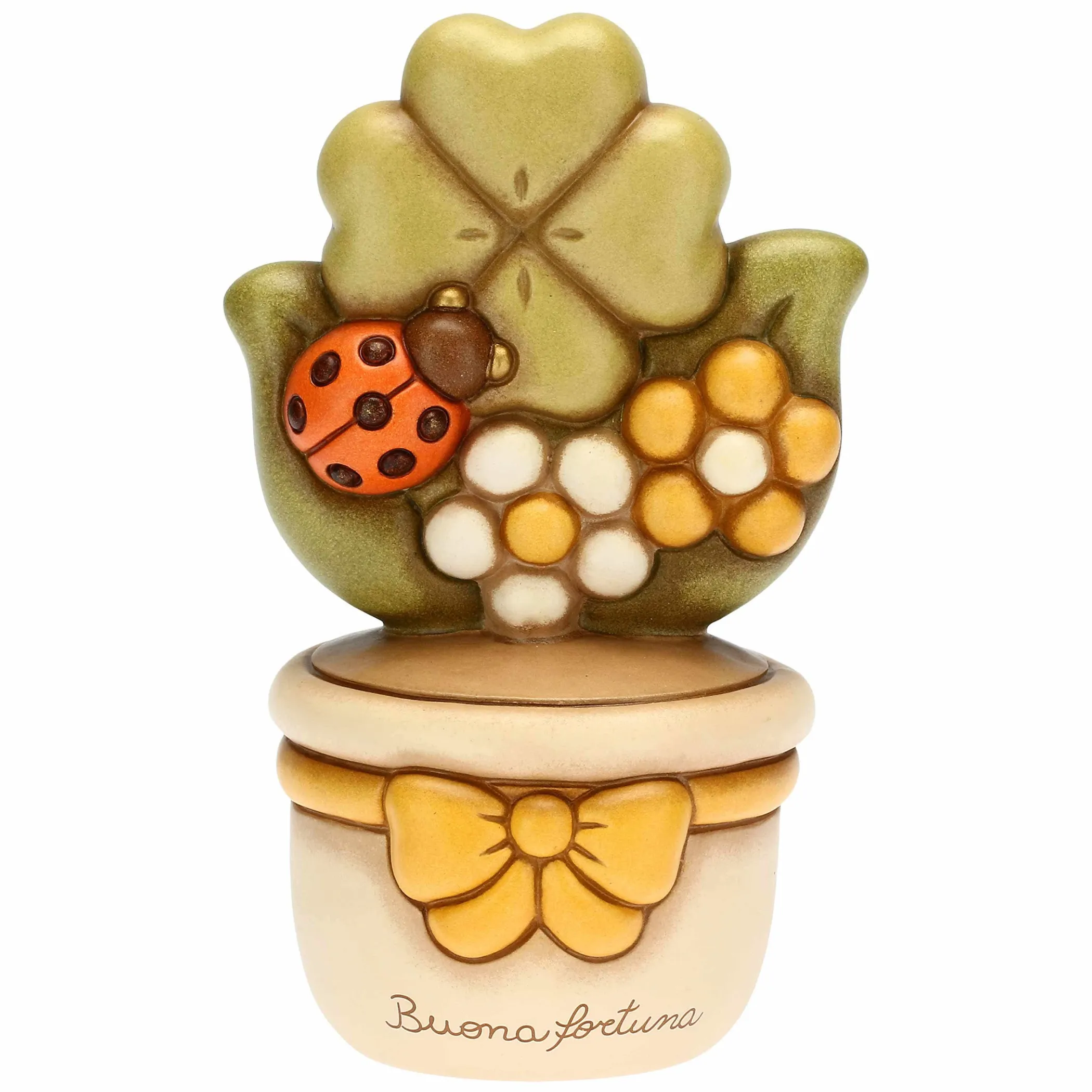 THUN Vasetto soprammobile con quadrifoglio e coccinella - Buona Fortuna medio* Country|Vasi E Coprivasi